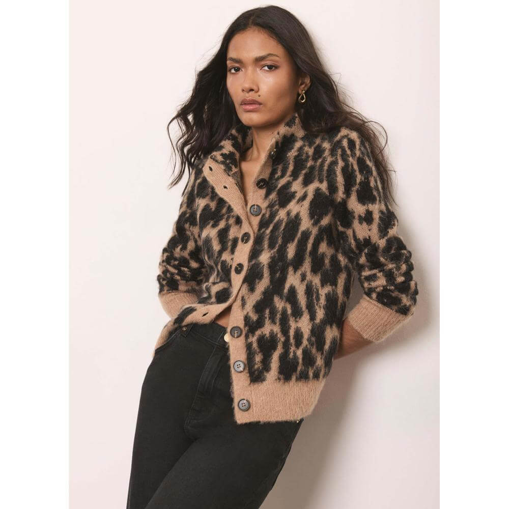 Mint Velvet Neutral Animal Print Knit Cardigan